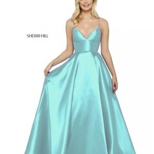 Sherri Hill Aqua Blue Evening Gown